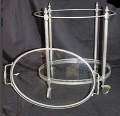 Wonderful French Nickel Plated Two-Tier Glass Top Bar Cart Gallery Tray Table