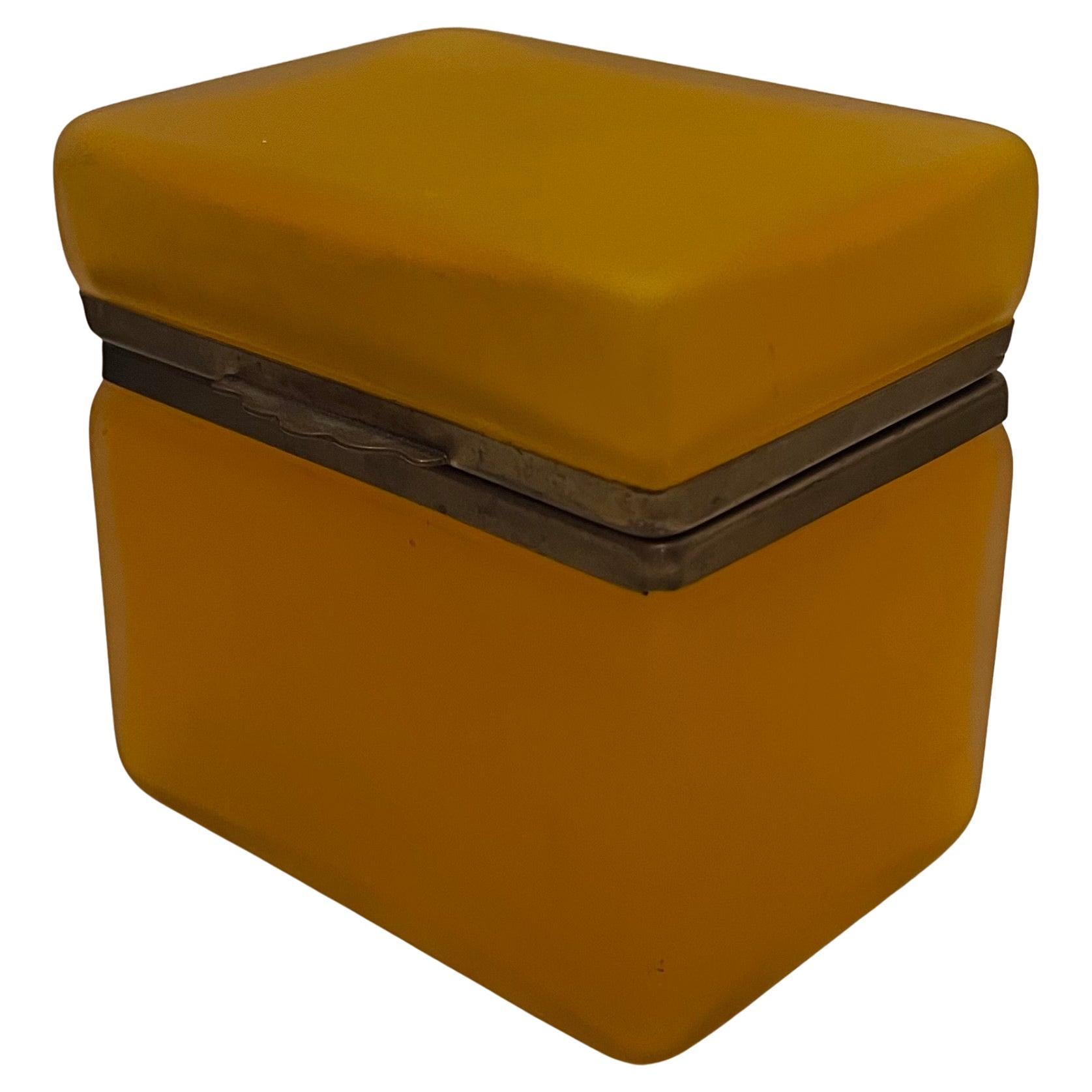 Wonderful French Orange Opaline Glass Ormolu Brass Hinged Casket Jewelry Box