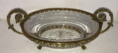 Wonderful French Ormolu Bronze Cut Crystal Oval Centrepiece Lions Feet Handles