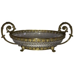 Wonderful French Ormolu Bronze Cut Crystal Oval Centrepiece Lions Feet Handles