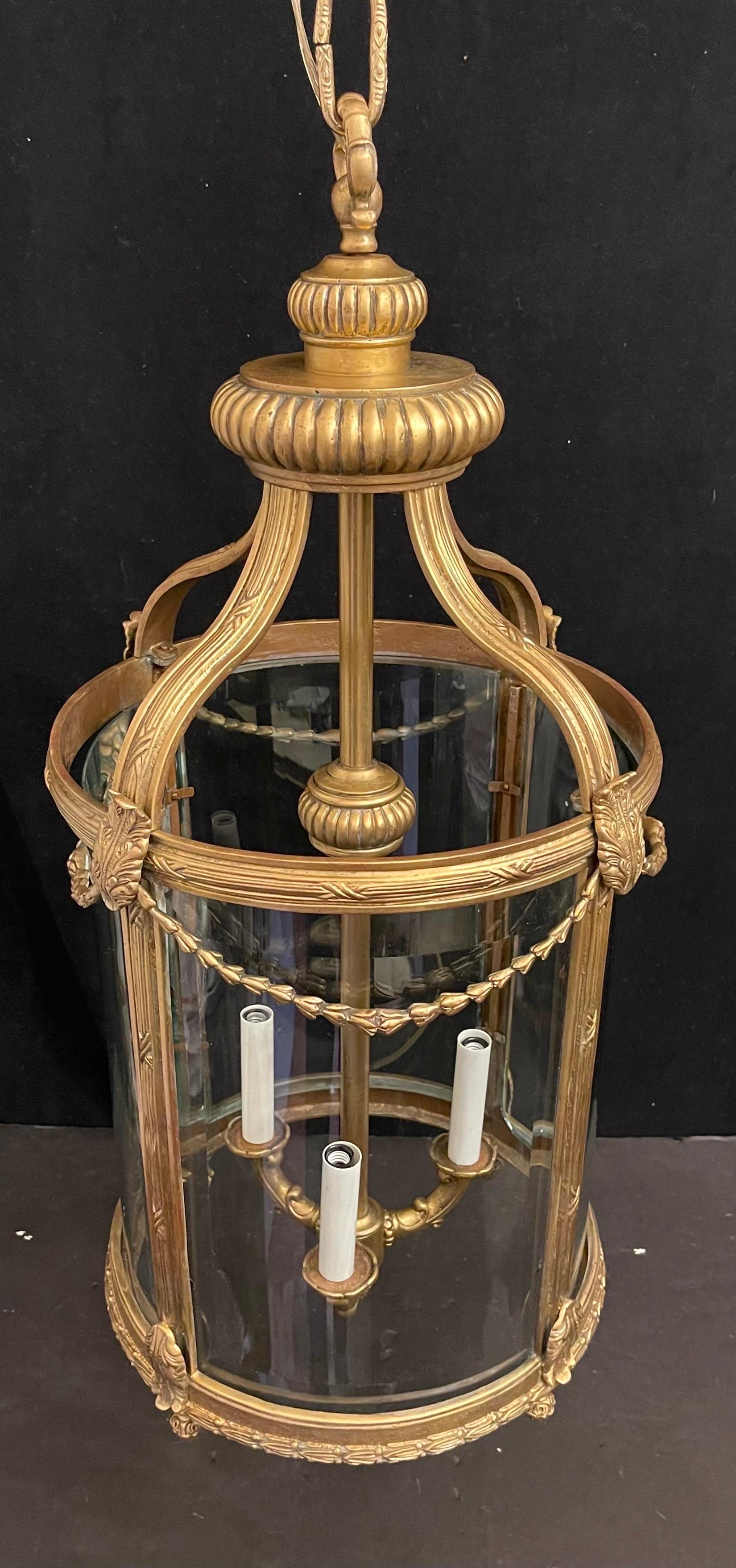 A Wonderful French Ormolu Bronze Filigree Swag Three Candelabra Light Large Regency Style Lantern Fixture
Completely Rewired With New Sockets