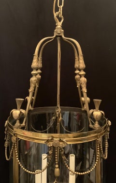 Wonderful French Ormolu Bronze Large Bow Ribbon Tassel Swag Four-Light Lantern