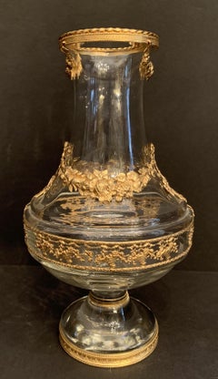 Wonderful French Ormolu Doré Bronze Swag Mounted Crystal Pedestal Flower Vase