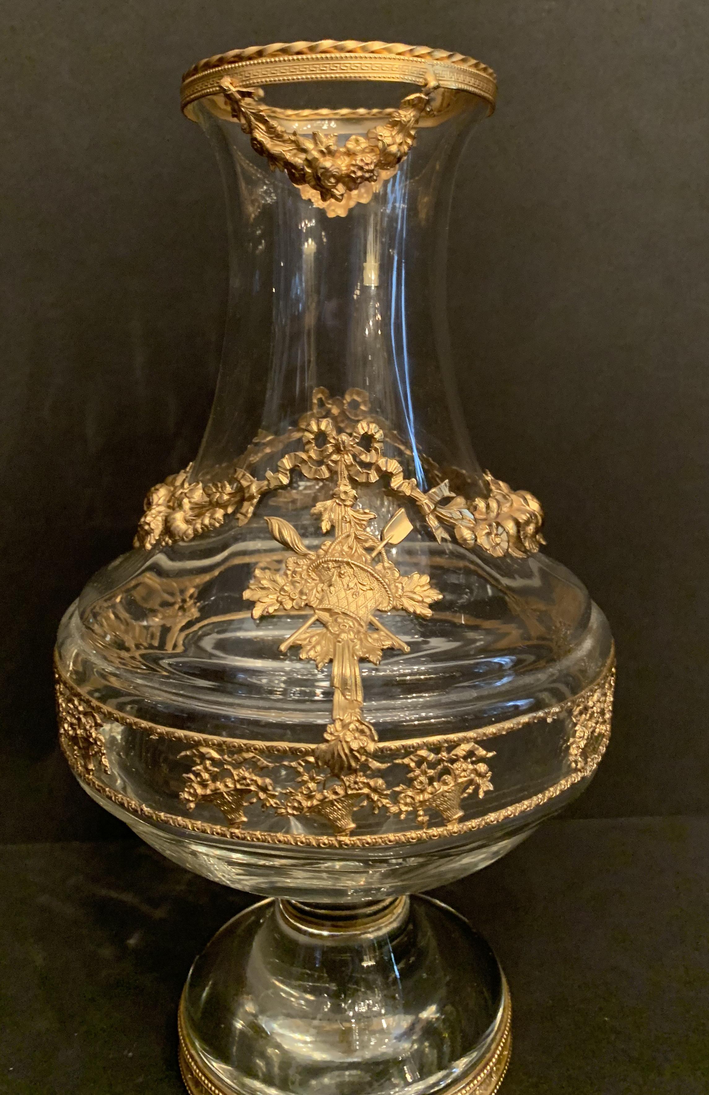 Belle Époque Wonderful French Ormolu Doré Bronze Swag Mounted Crystal Pedestal Flower Vase