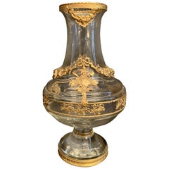 Wonderful French Ormolu Doré Bronze Swag Mounted Crystal Pedestal Flower Vase