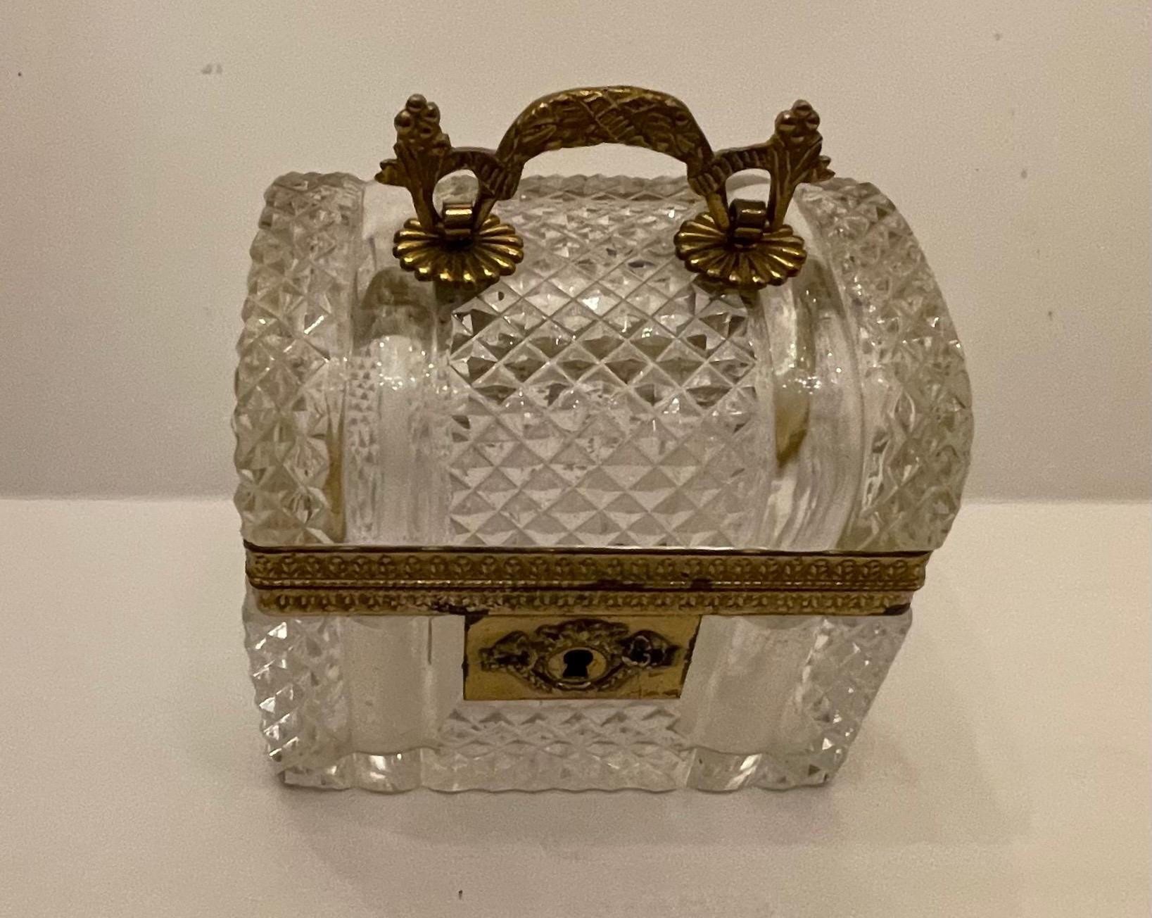 Belle Époque Wonderful French Ormolu Mounted Baccarat Crystal Bronze Casket Jewelry Box
