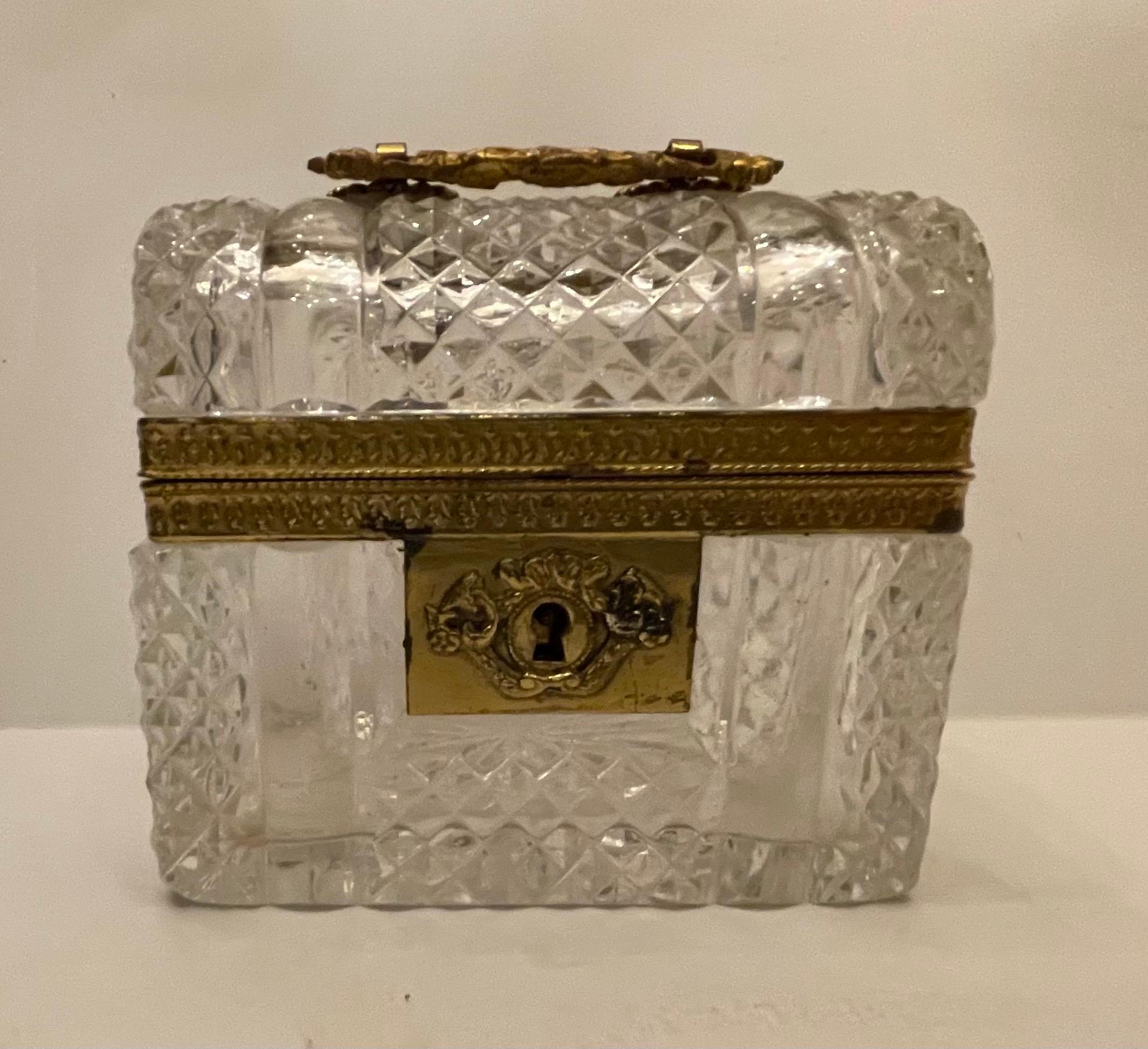 Faceted Wonderful French Ormolu Mounted Baccarat Crystal Bronze Casket Jewelry Box