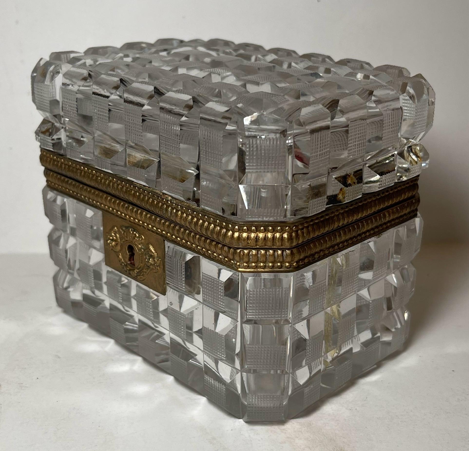 A Wonderful French Ormolu Mounted Cut / Faceted Crystal & Bronze Jewelry Casket In The Style And Manner Of Baccarat 
Unfortunately The Back Lid Does Have A Chip In The Middle 