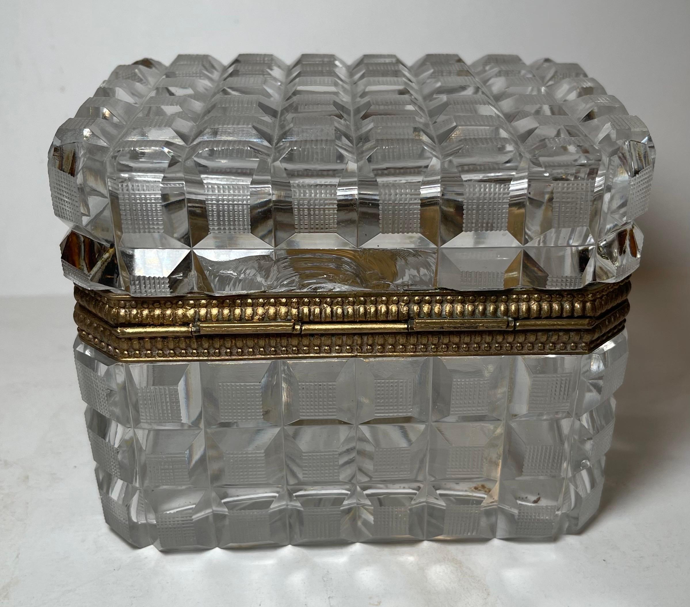 Faceted Wonderful French Ormolu Mounted Cut Crystal Bronze Baccarat Casket Jewelry Box For Sale