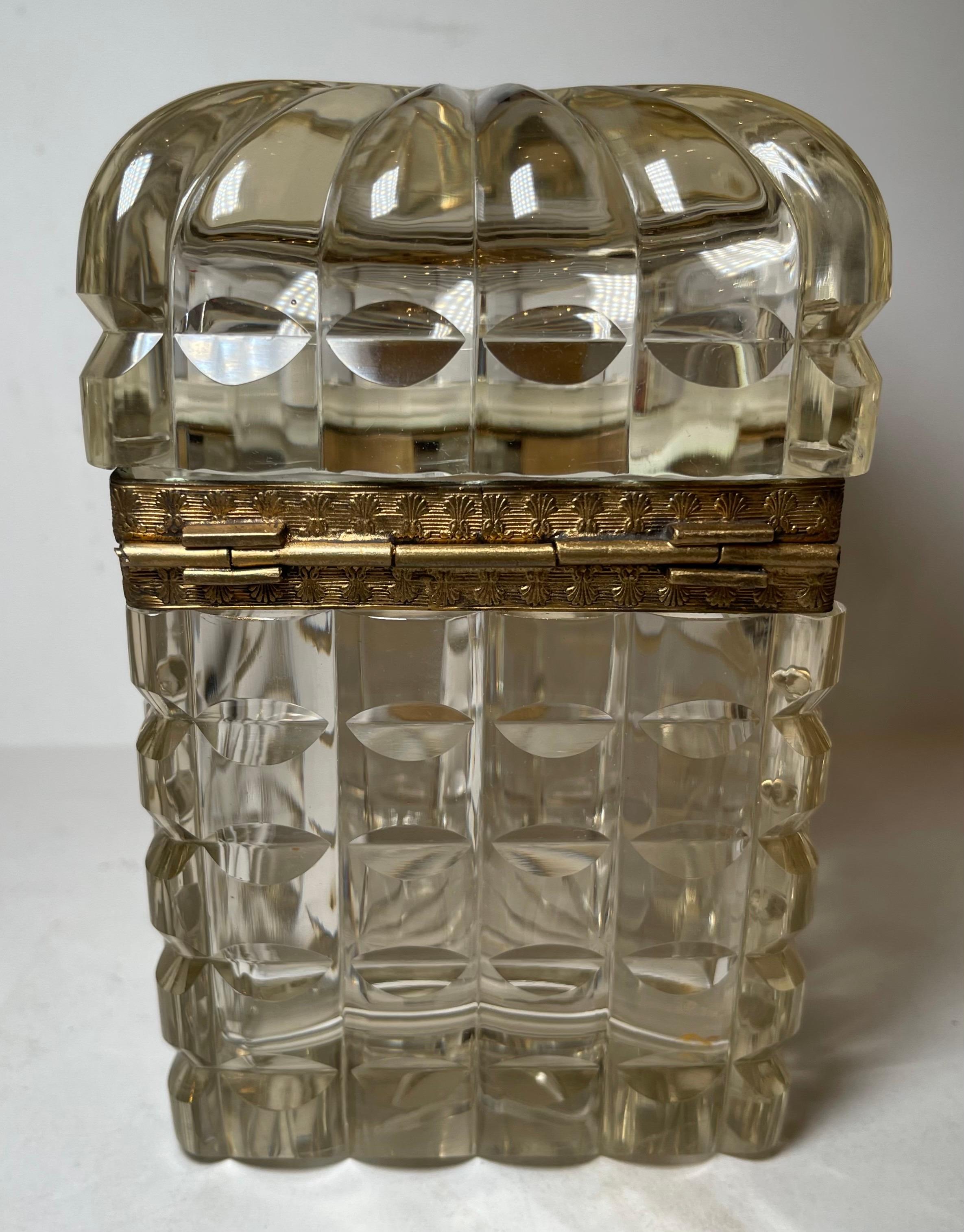 20th Century Wonderful French Ormolu Mounted Cut Crystal Bronze Baccarat Casket Jewelry Box For Sale