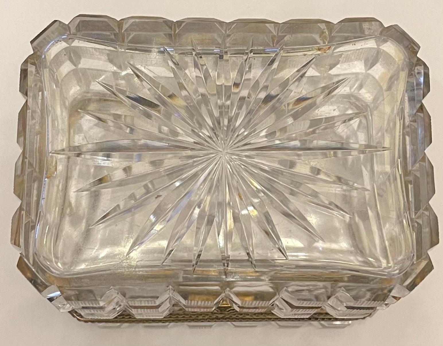 20th Century Wonderful French Ormolu Mounted Cut Crystal Bronze Baccarat Casket Jewelry Box For Sale