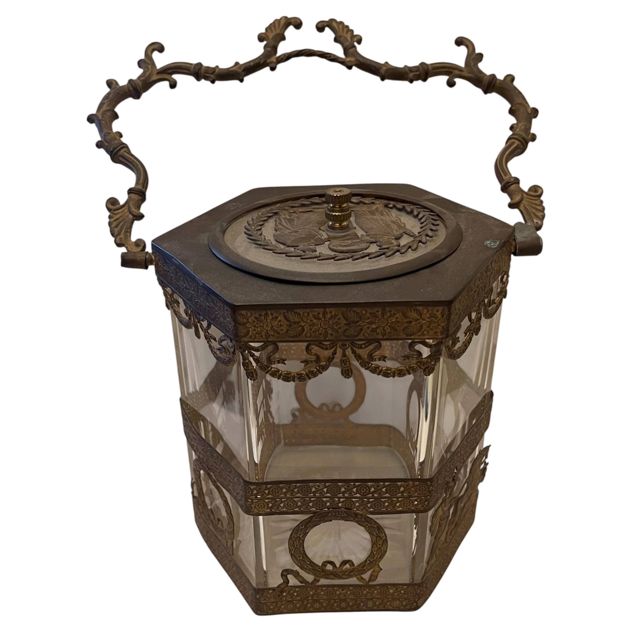 Wonderful French Ormolu Mounted Glass Bronze Baccarat Jar Casket Jewelry Box