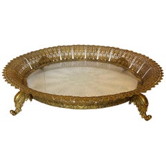 Wonderful French Ormolu Pierced Bronze Etched Crystal Large Plateau Centerpiece