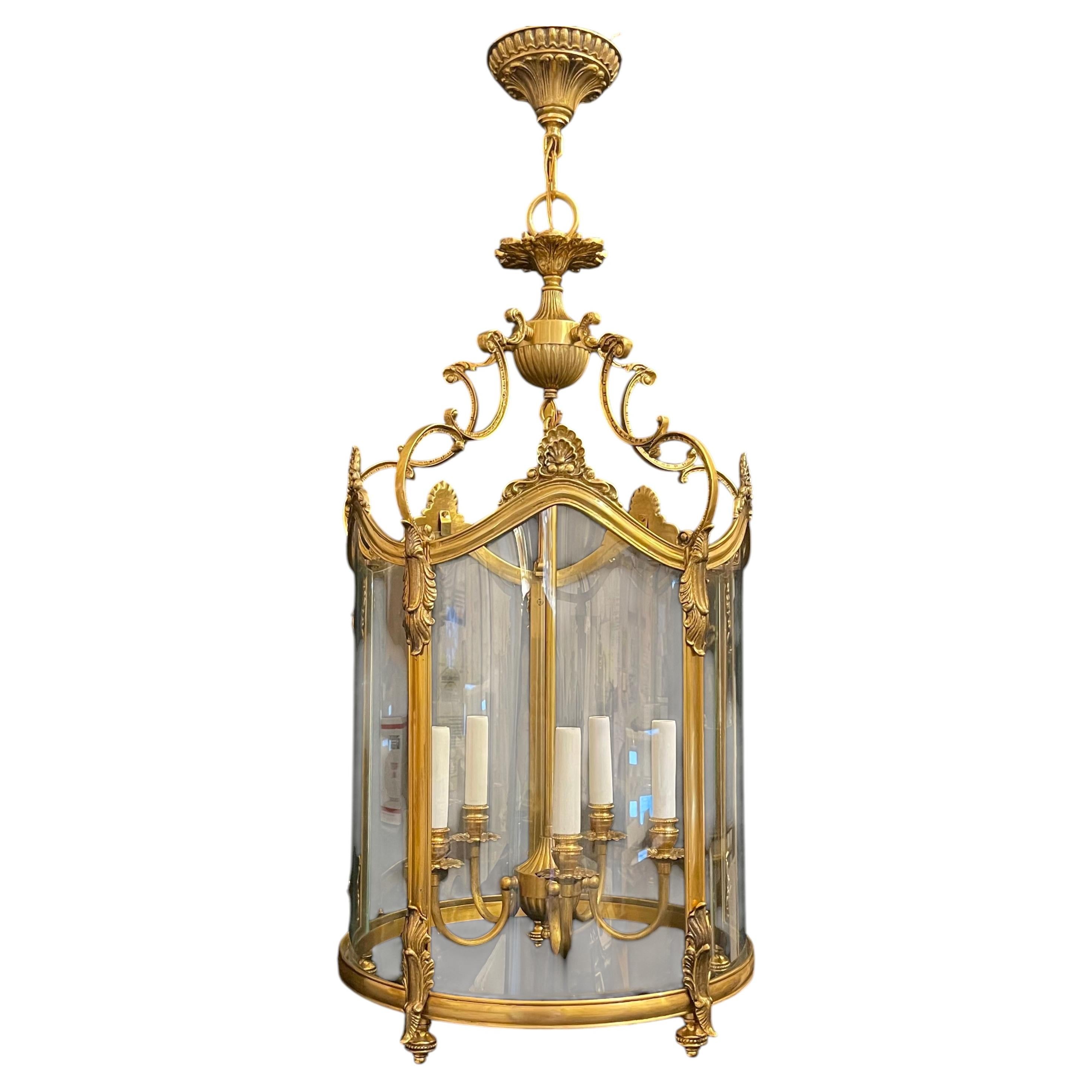 Wonderful French Pair Bronze Rococo Louis XV Lantern Chandelier Pendent Fixtures