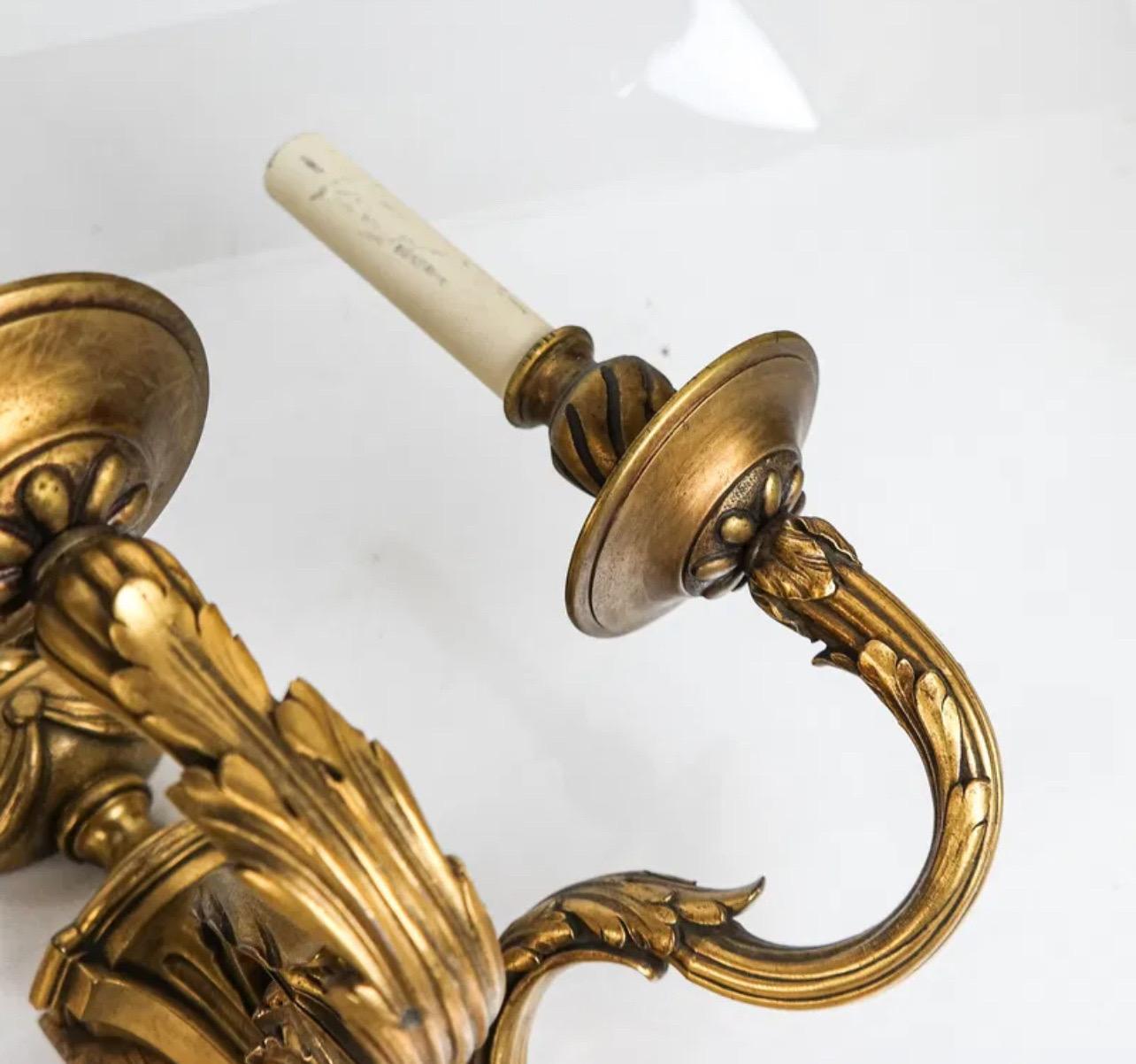 Wonderful French Pair Louis XVI Bronze Urn Garland Flame Empire Caldwell Sconces For Sale 4