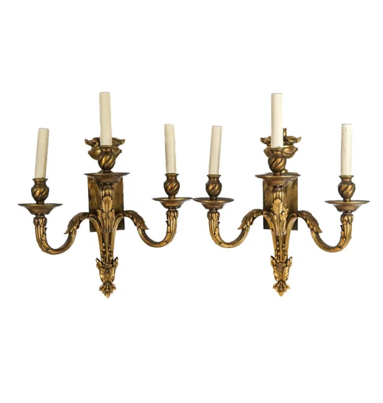 Regency Wonderful French Pair Louis XVI Bronze Urn Garland Flame Empire Caldwell Sconces For Sale