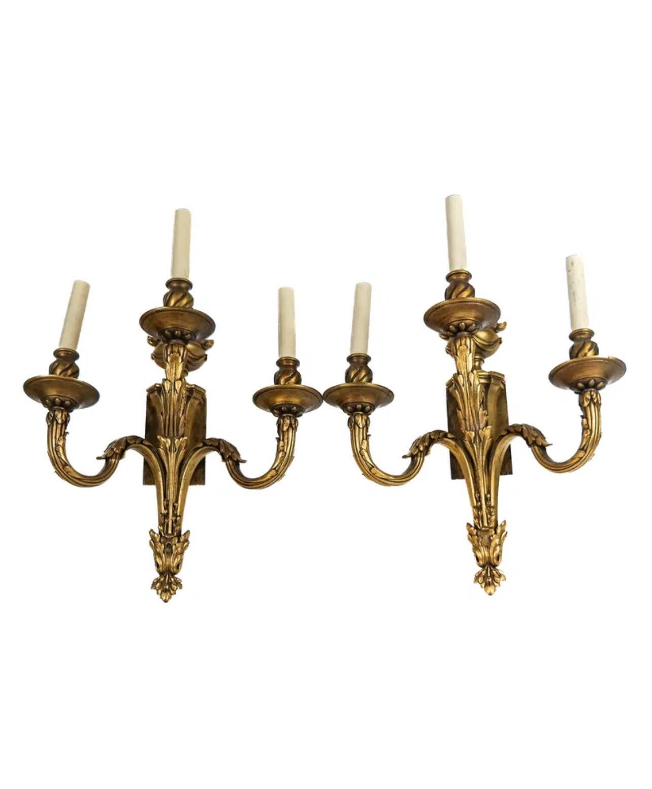 Gilt Wonderful French Pair Louis XVI Bronze Urn Garland Flame Empire Caldwell Sconces For Sale