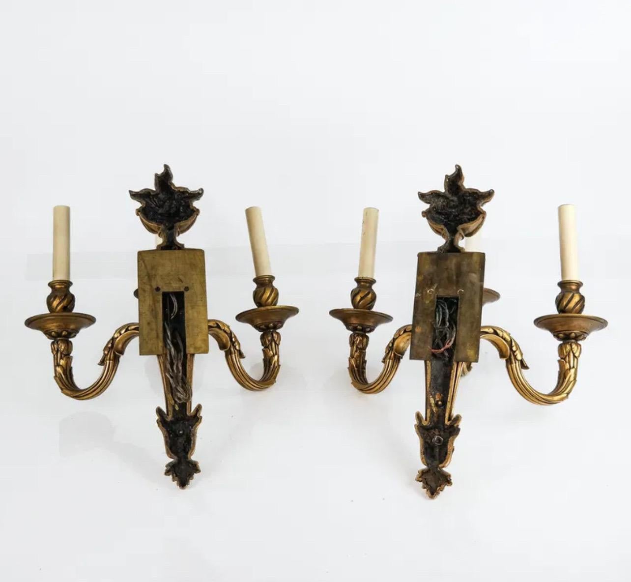 20th Century Wonderful French Pair Louis XVI Bronze Urn Garland Flame Empire Caldwell Sconces For Sale