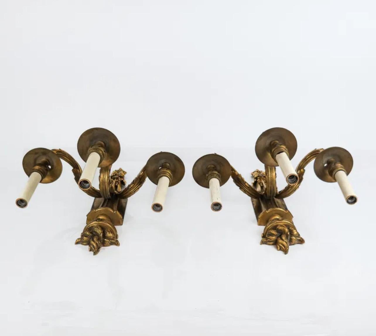 Wonderful French Pair Louis XVI Bronze Urn Garland Flame Empire Caldwell Sconces For Sale 1