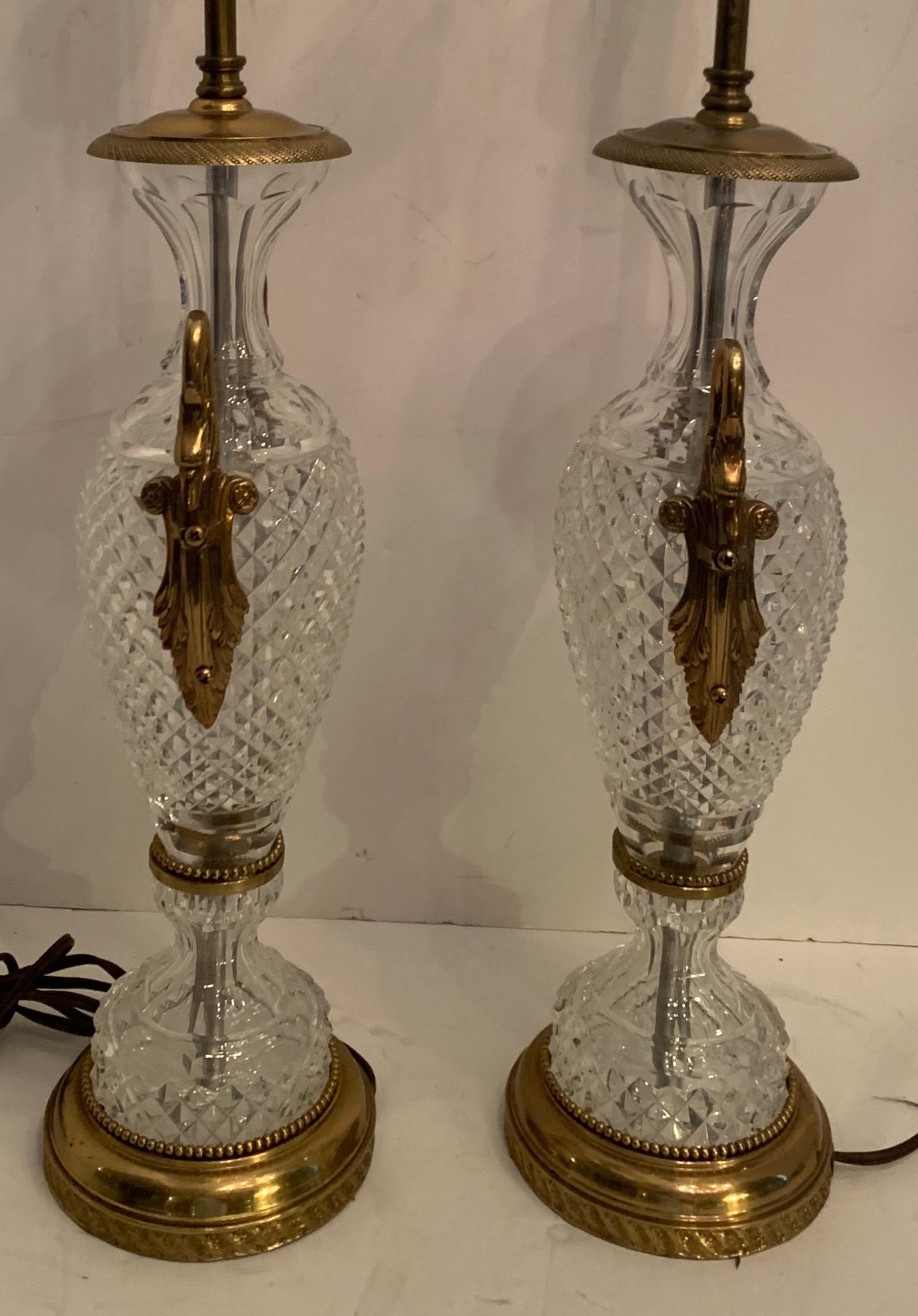 20th Century Wonderful French Neoclassical Swan Bronze Ormolu-Mounted Cut Crystal Lamps, Pair For Sale