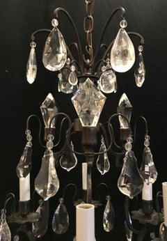 Wonderful French Patina Bronze Rock Crystal Petite Bird Cage Chandelier