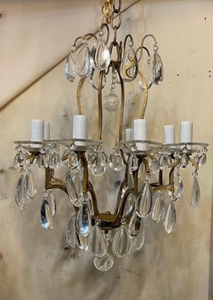 Wonderful French Petite Bronze Bird Cage Crystal Chandelier Light Fixture