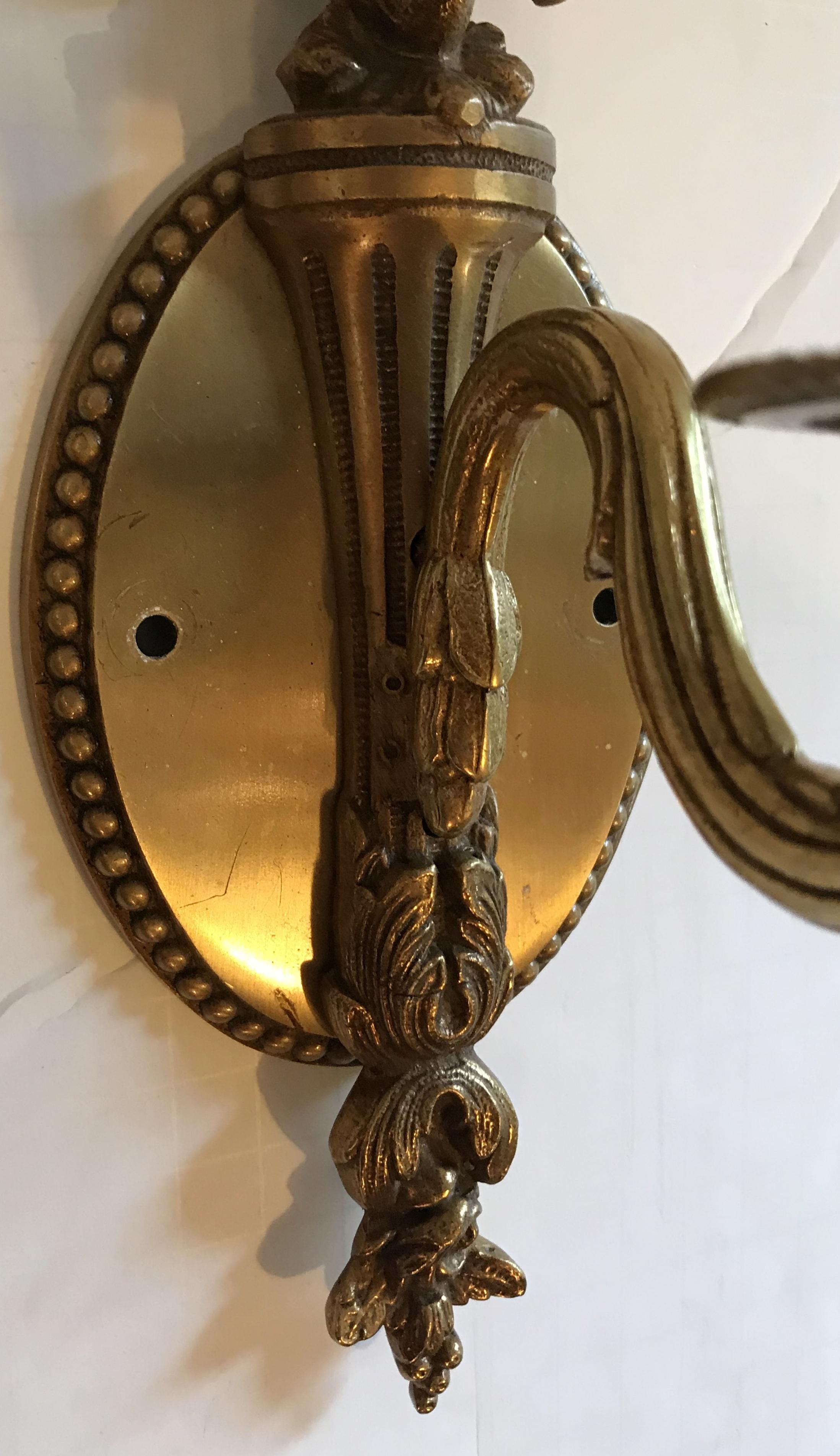 Spanish Wonderful French Petite Bronze Single Light Torchiere Filigree Oval Back Sconce For Sale