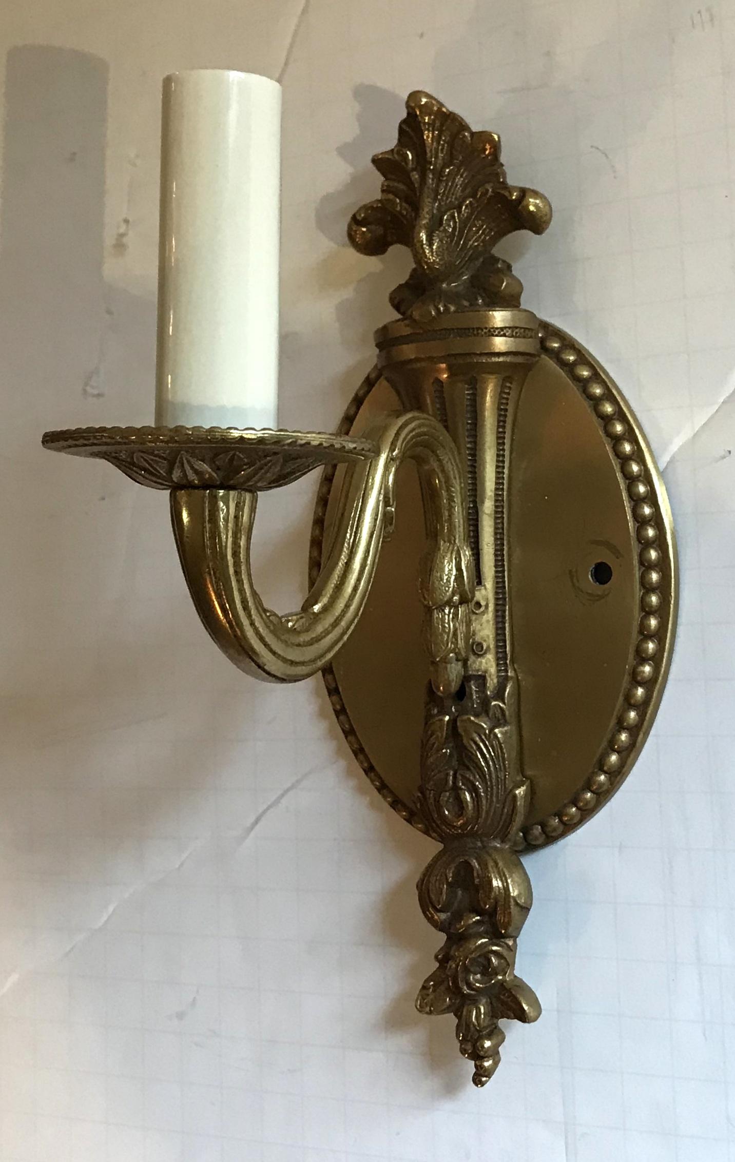 Wonderful French Petite Bronze Single Light Torchiere Filigree Oval Back Sconce In Good Condition For Sale In Roslyn, NY