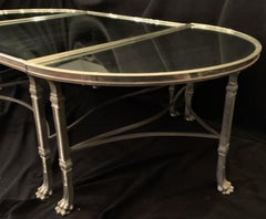 Magnifique table basse cocktail à trois parties en bronze nickel poli et miroir français