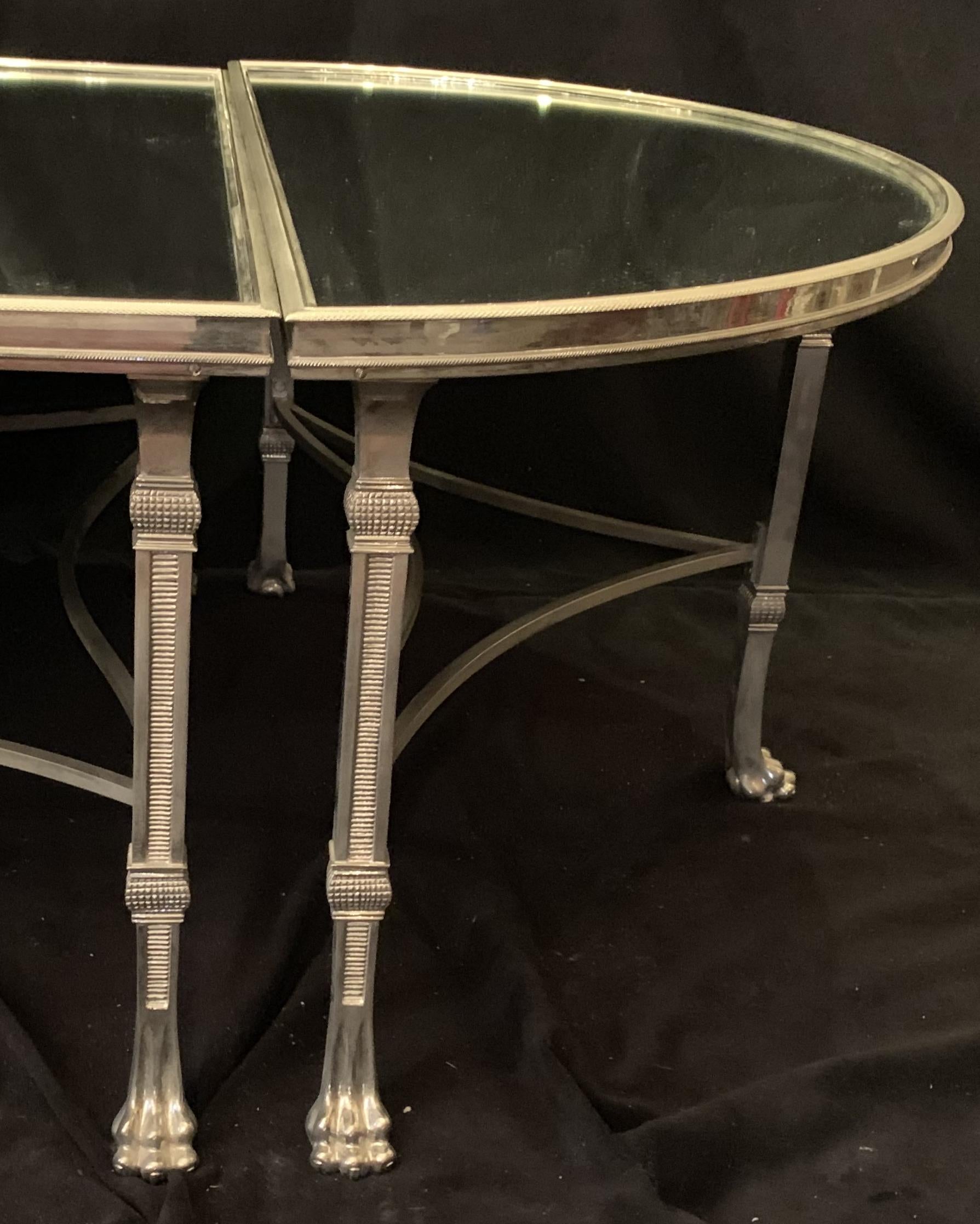 Regency Wonderful French Polished Nickel Bronze Mirror Three Part Cocktail Coffee Table