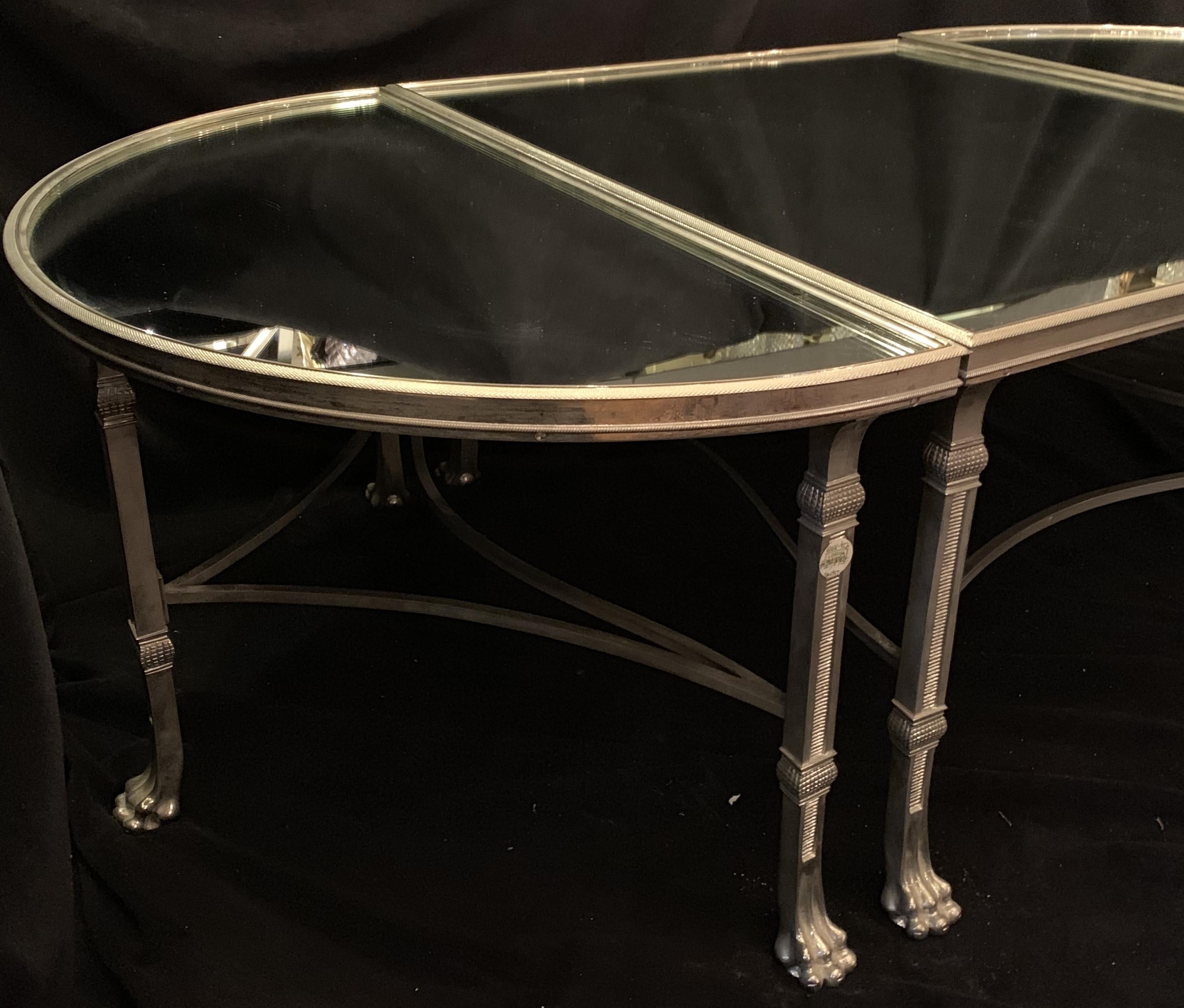 20th Century Wonderful French Polished Nickel Bronze Mirror Three Part Cocktail Coffee Table