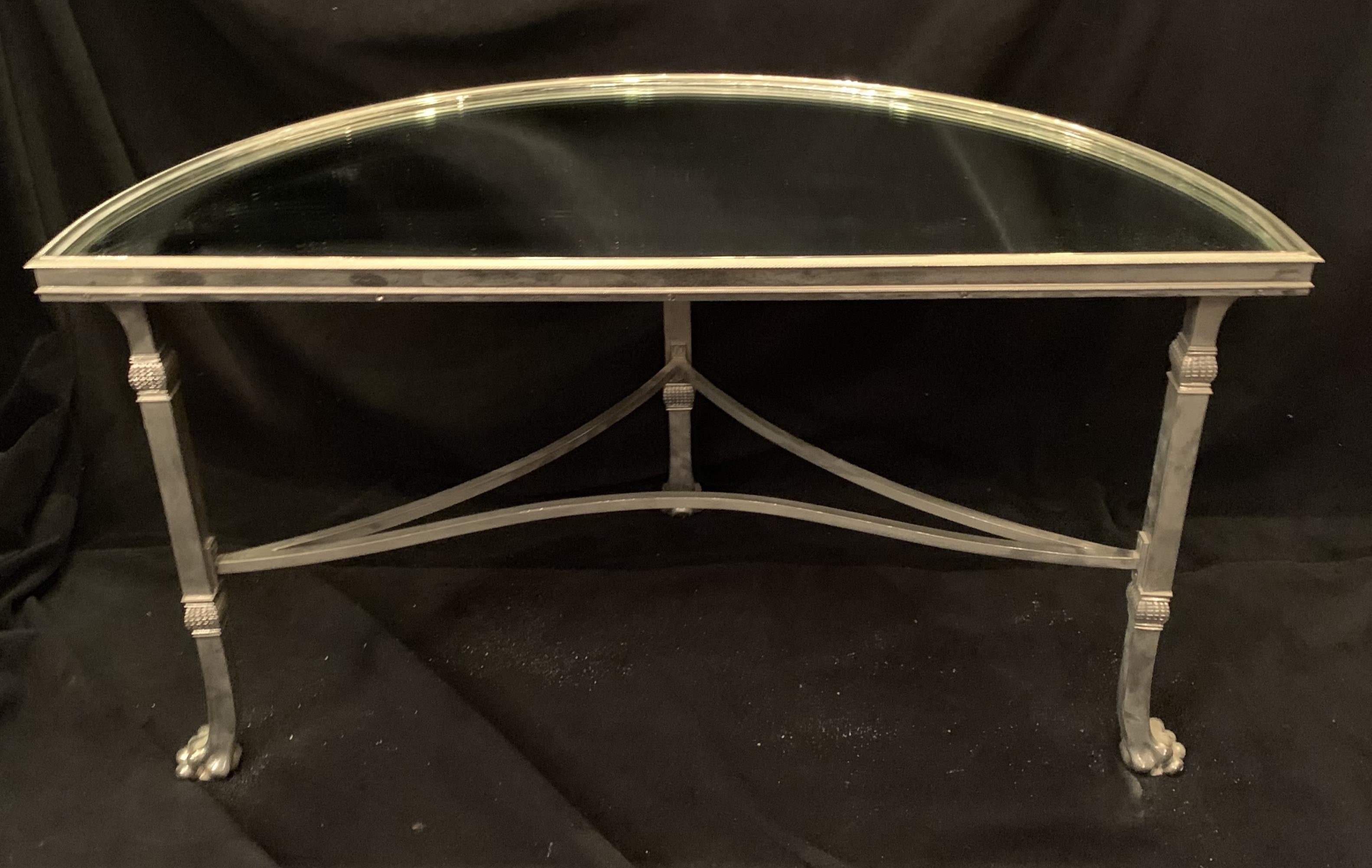 Wonderful French Polished Nickel Bronze Mirror Three Part Cocktail Coffee Table 2