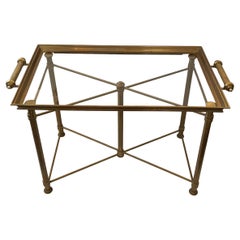 Wonderful French Regency Brass Glass Butlers Serving Coffee Cocktail Tray Table