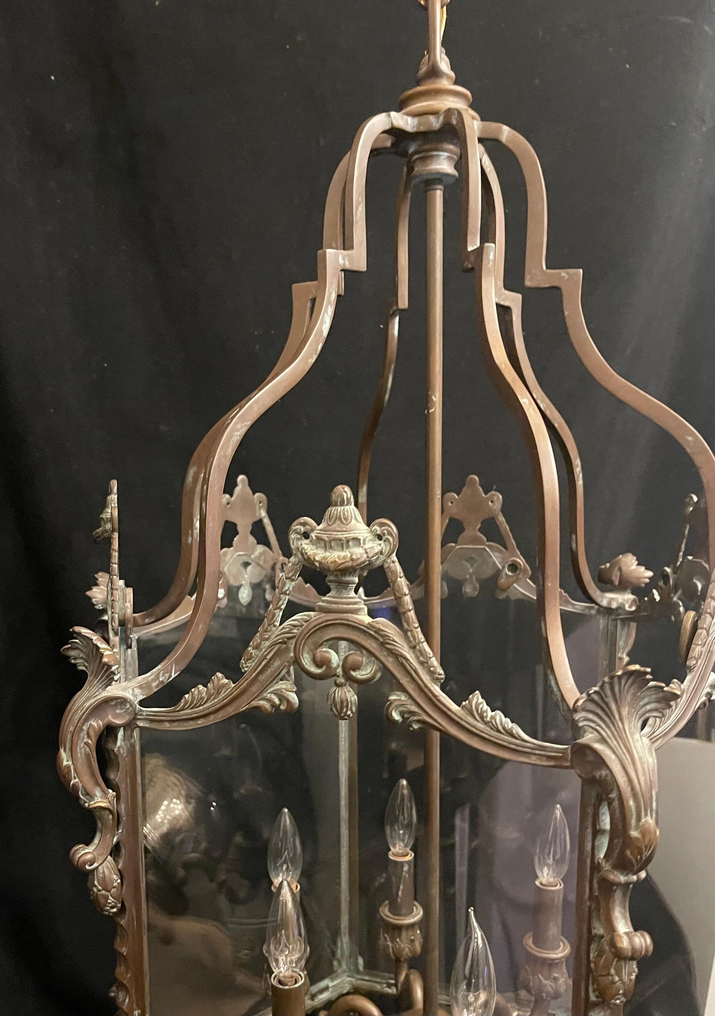 Wonderful French Regency Patinated Bronze Large Louis XV Urn Lantern Fixture In Good Condition For Sale In Roslyn, NY