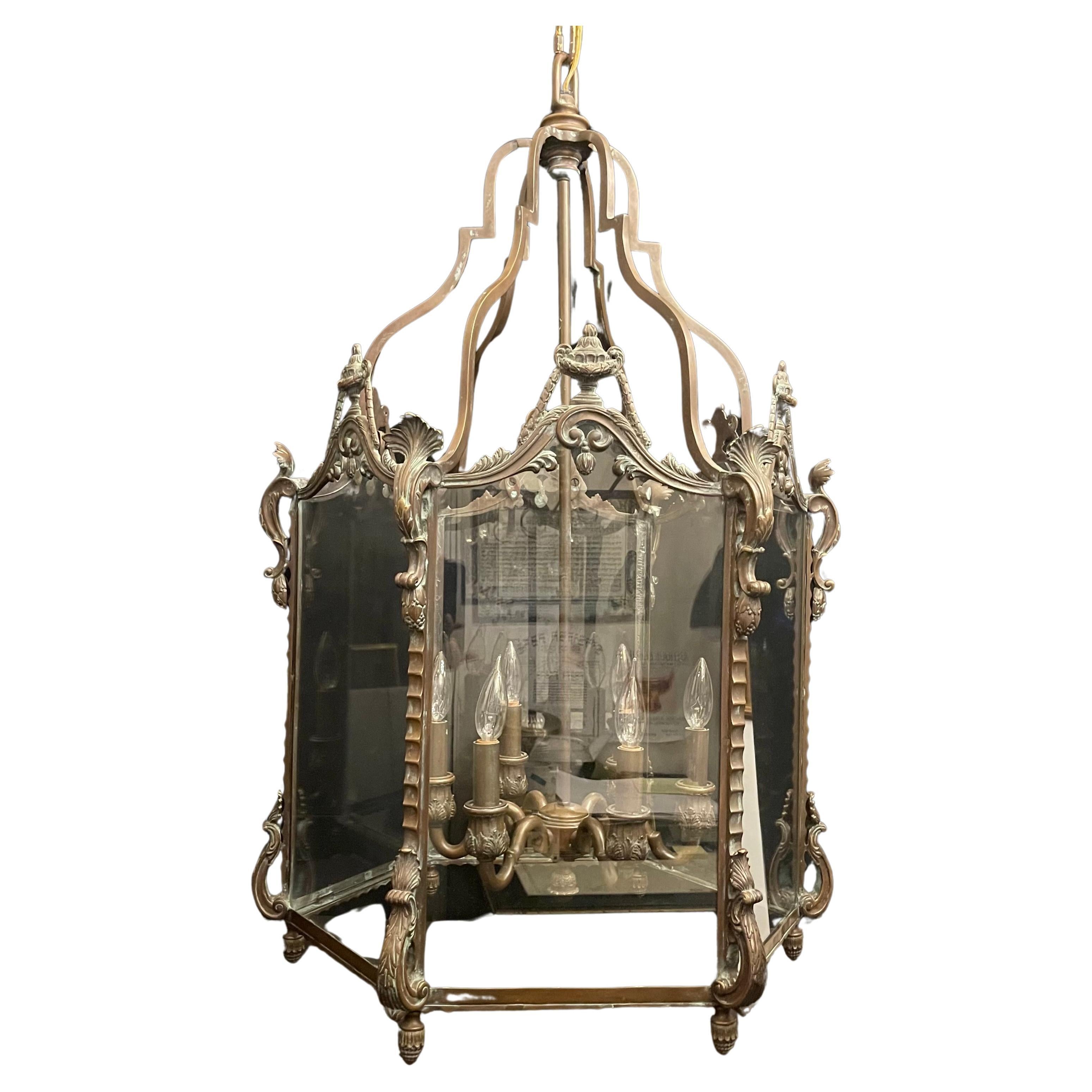Wonderful French Regency Patinated Bronze Large Louis XV Urn Lantern Fixture For Sale