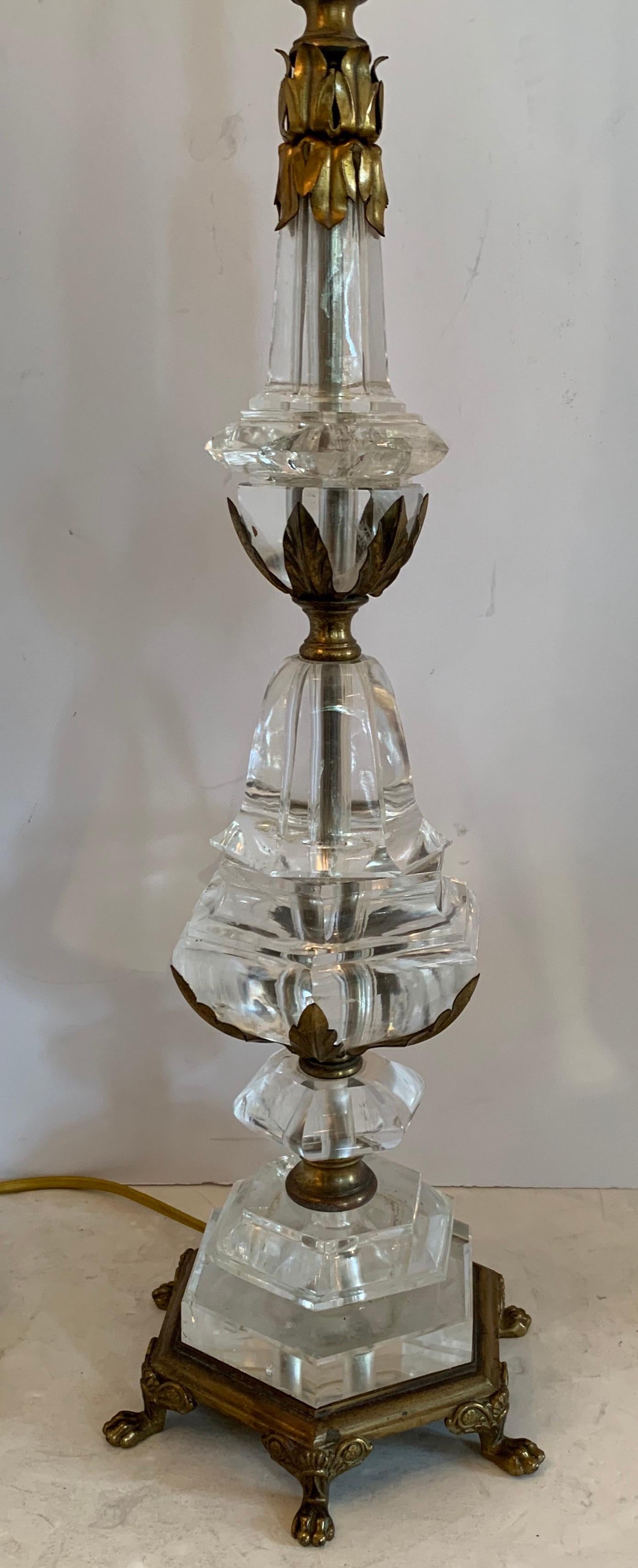 A wonderful French rock crystal and bronze ormolu mounted Regency Empire style lamp in the manner of E.F. Caldwell.