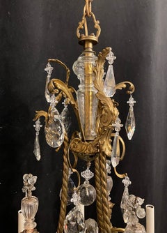 Wonderful French Rococo Gilt Bronze Garland Cage Crystal Basket Chandelier