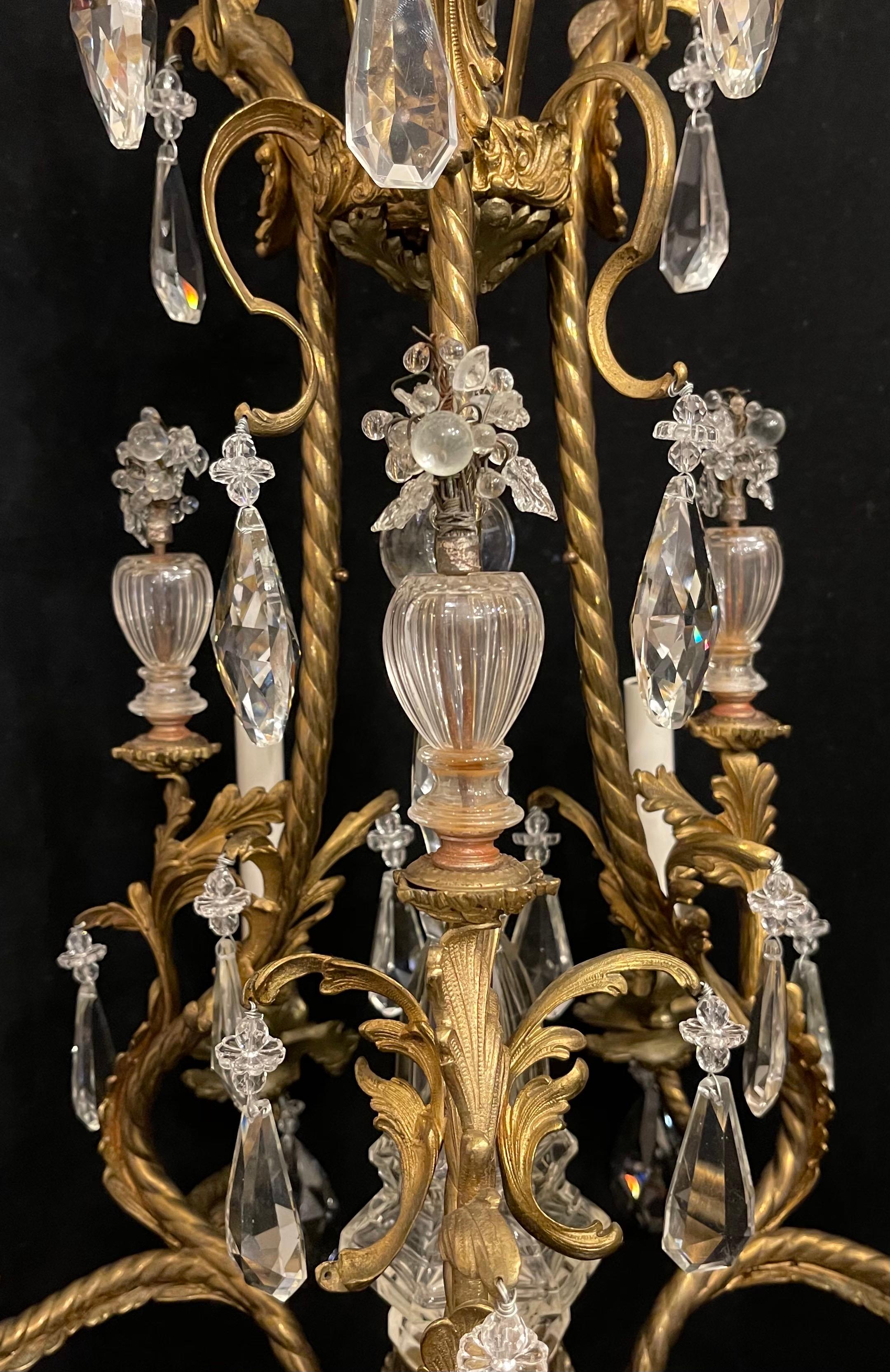 Rococo Merveilleux lustre panier rococo français en bronze doré à guirlandes et cristal en forme de cage en vente