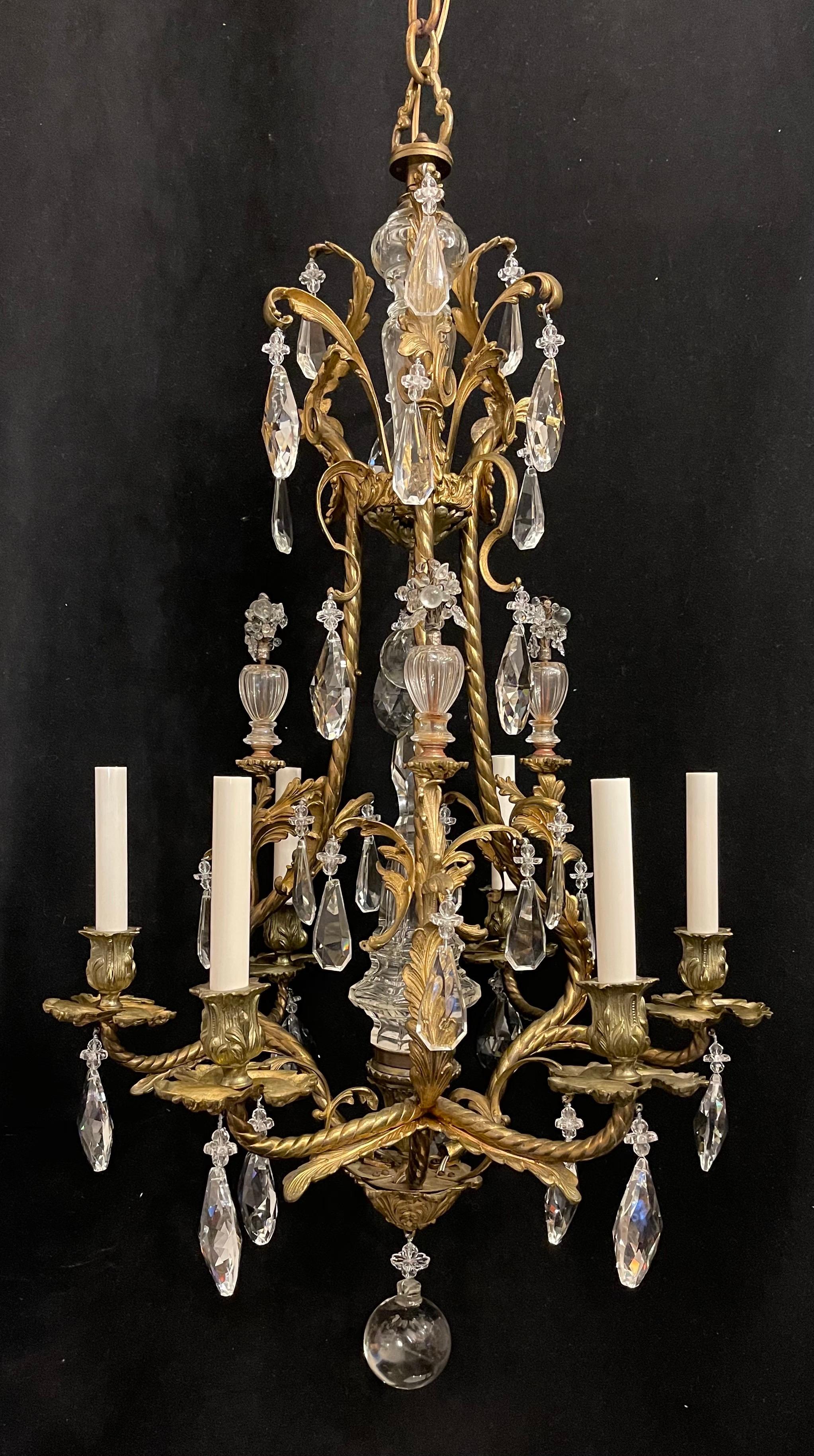 Français Merveilleux lustre panier rococo français en bronze doré à guirlandes et cristal en forme de cage en vente