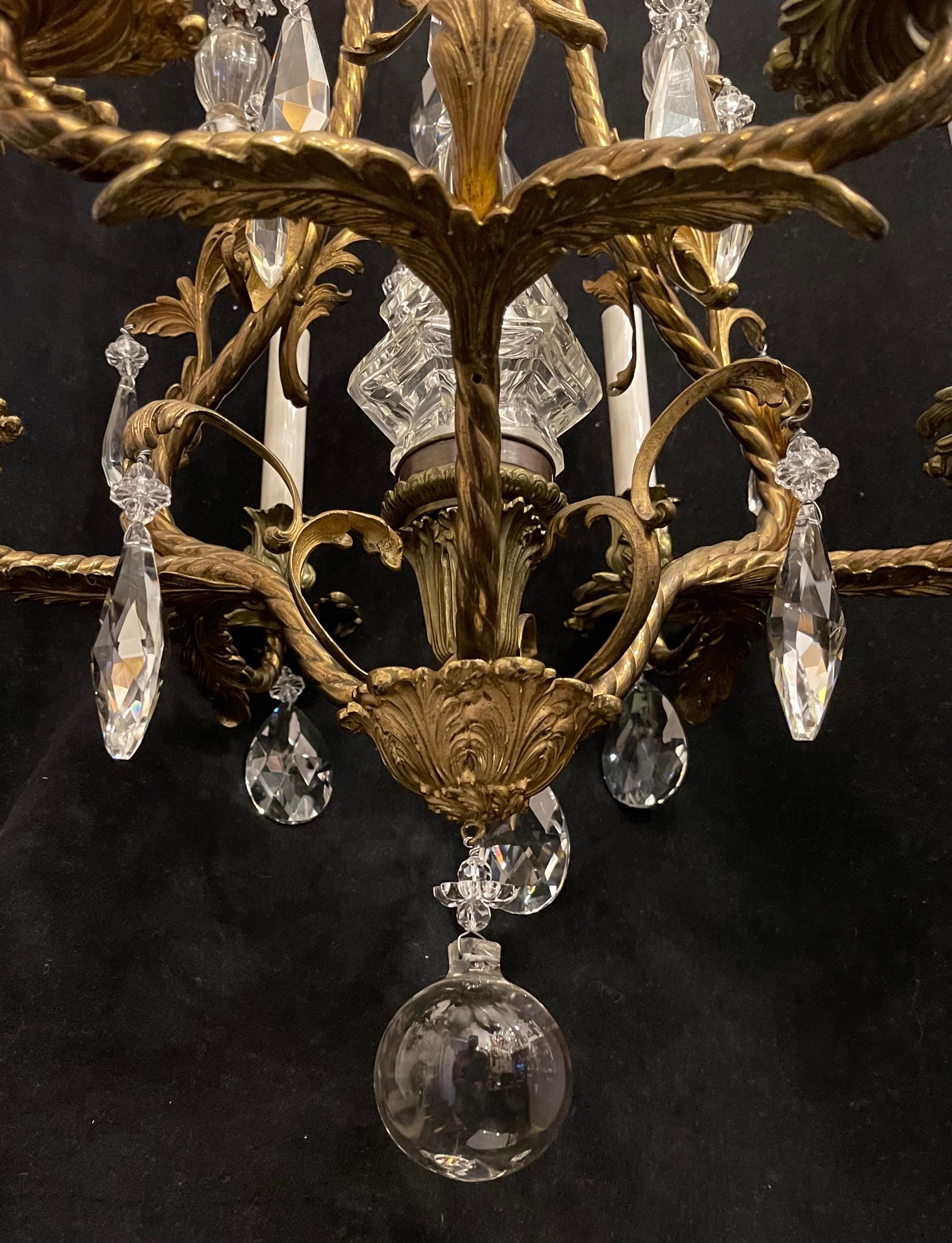 Merveilleux lustre panier rococo français en bronze doré à guirlandes et cristal en forme de cage Bon état - En vente à Roslyn, NY