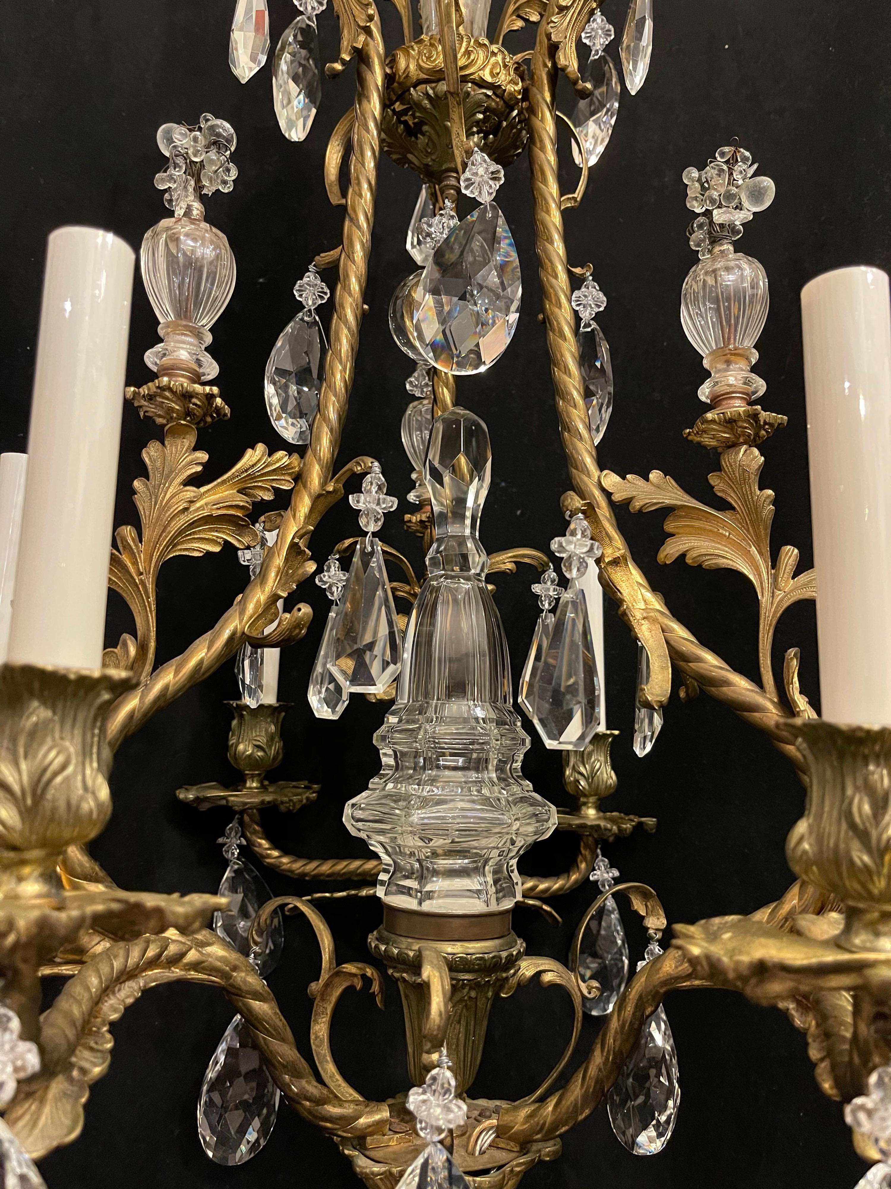Bronze Merveilleux lustre panier rococo français en bronze doré à guirlandes et cristal en forme de cage en vente