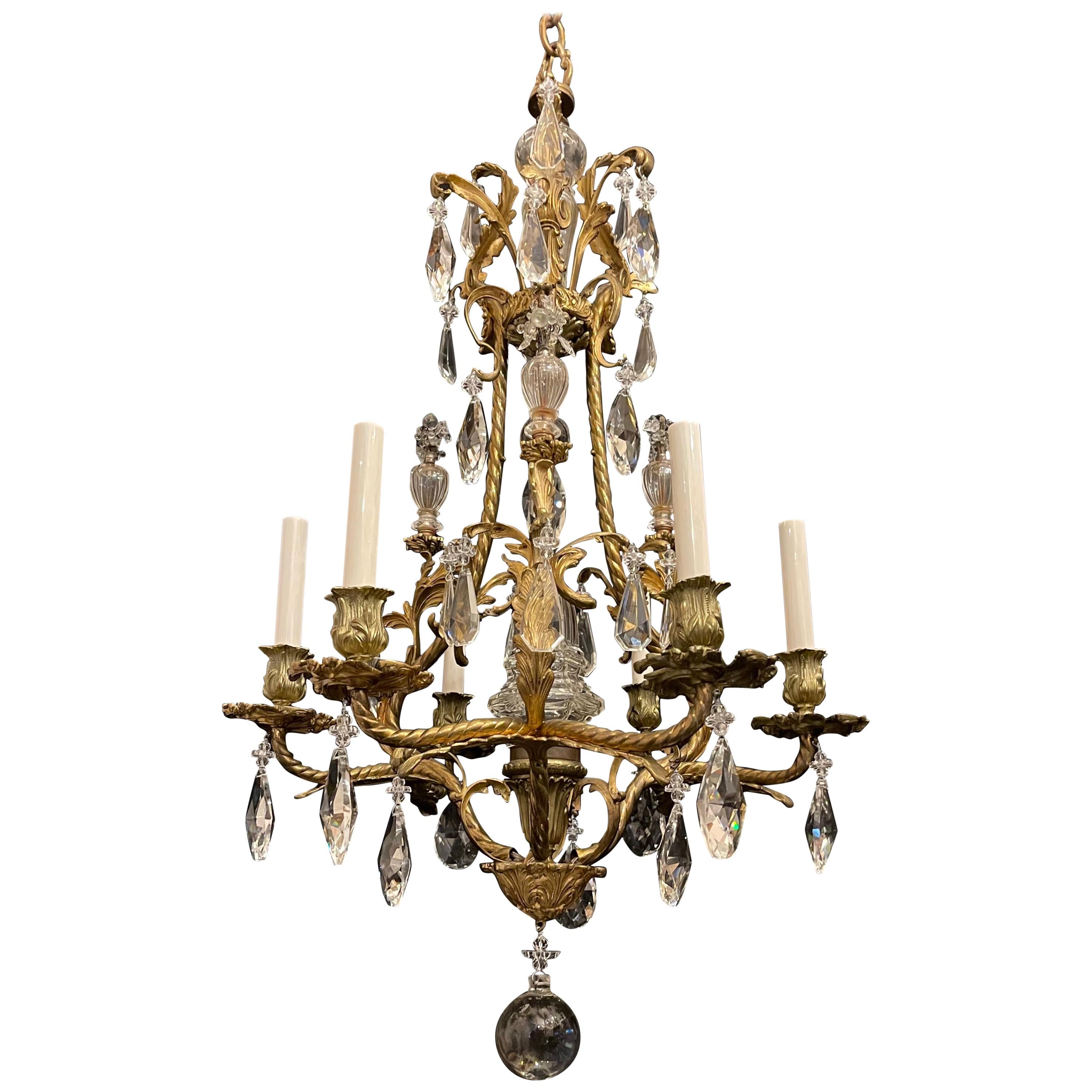 Wonderful French Rococo Gilt Bronze Garland Cage Crystal Basket Chandelier  For Sale at 1stDibs