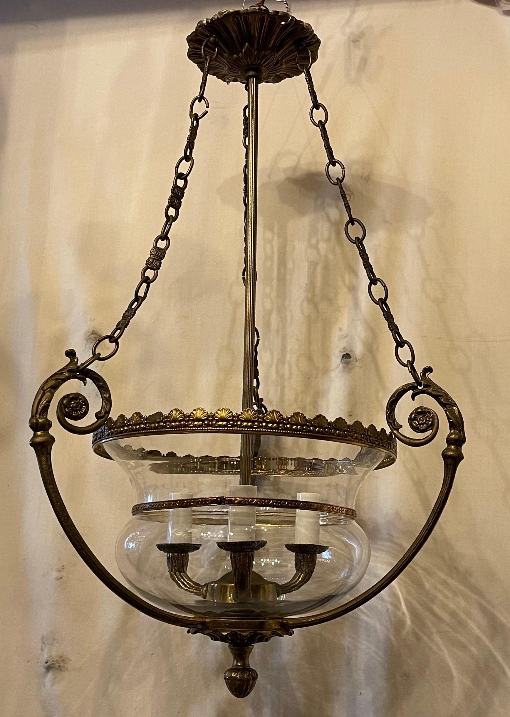 Regency Wonderful French Semi Flush Mount Bronze Glass Bell Lantern Chandelier Fixture