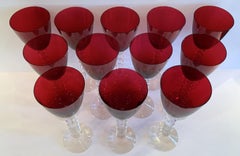 French Service Set of 12 Baccarat VÉGA Wine Ruby Red Rhine Glass Crystal