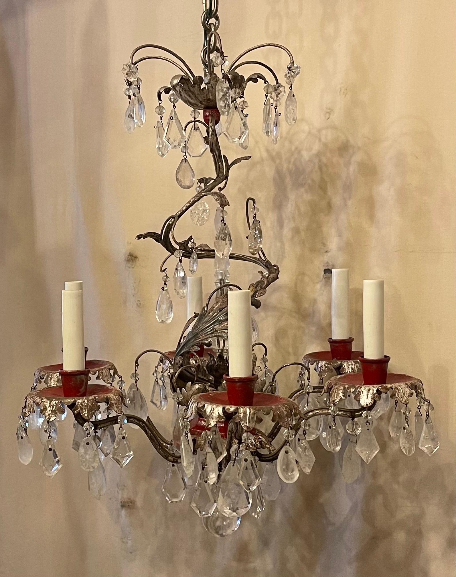 Belle Époque Wonderful French Silver Red Gilt Bagues Rock Crystal Chandelier E.F. Caldwell For Sale