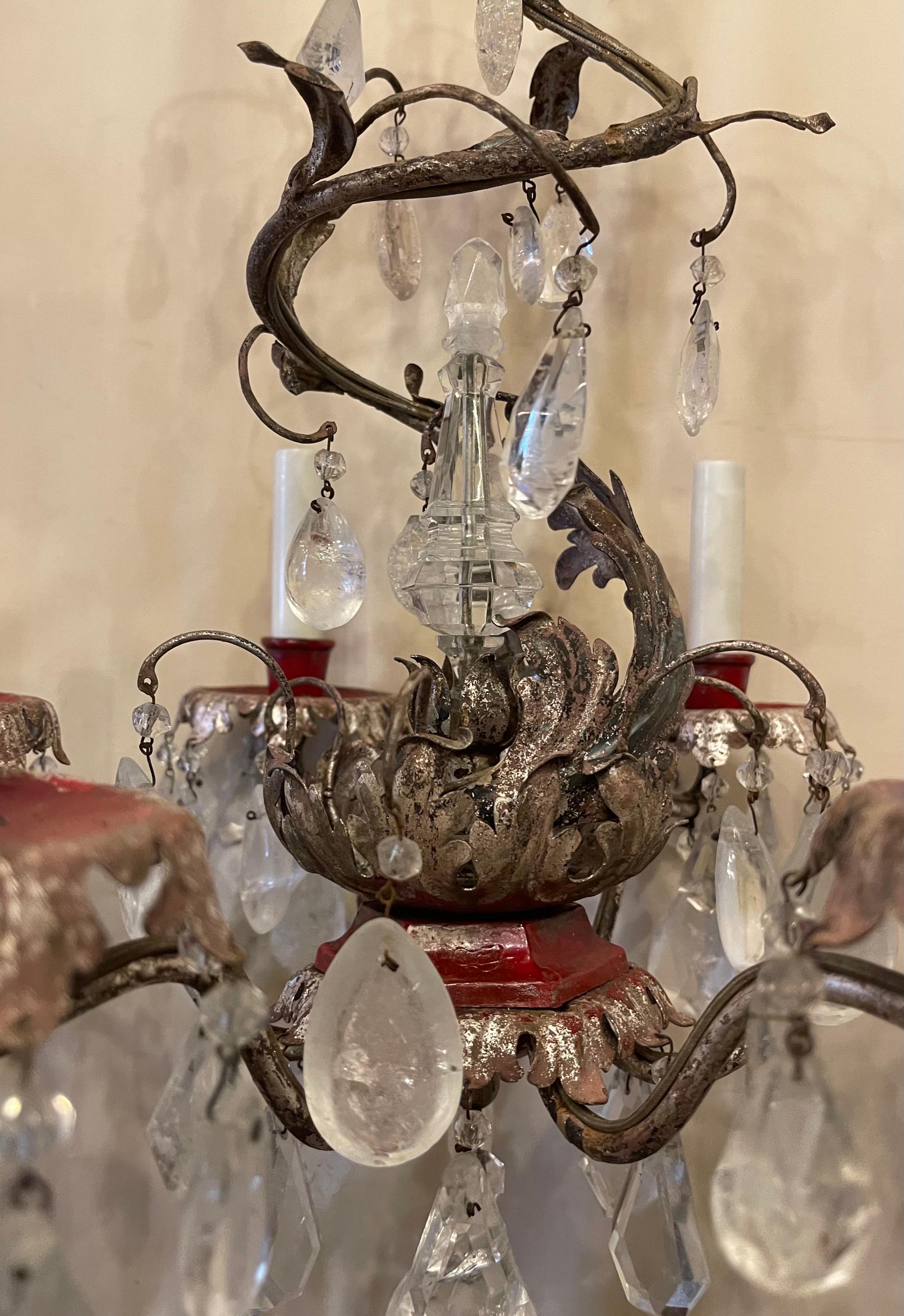 Wonderful French Silver Red Gilt Bagues Rock Crystal Chandelier E.F. Caldwell In Good Condition For Sale In Roslyn, NY