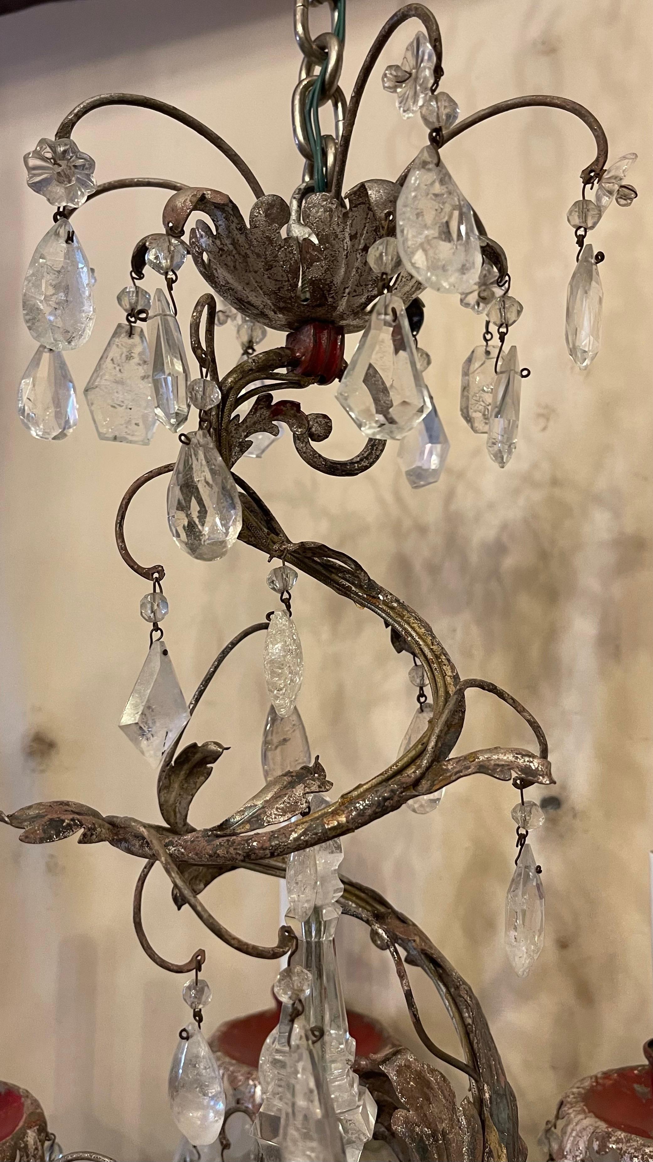 20th Century Wonderful French Silver Red Gilt Bagues Rock Crystal Chandelier E.F. Caldwell For Sale