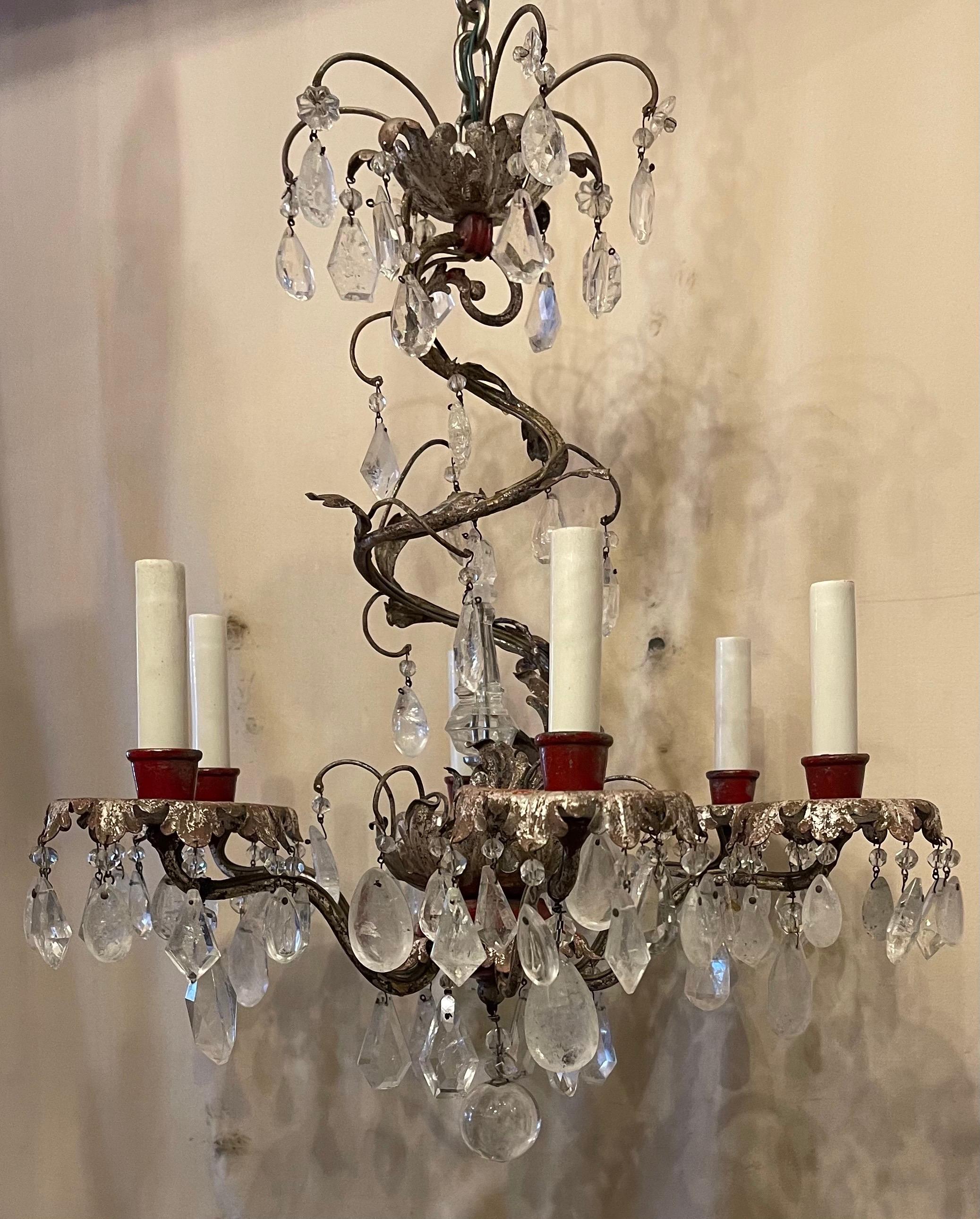 Wonderful French Silver Red Gilt Bagues Rock Crystal Chandelier E.F. Caldwell For Sale 1