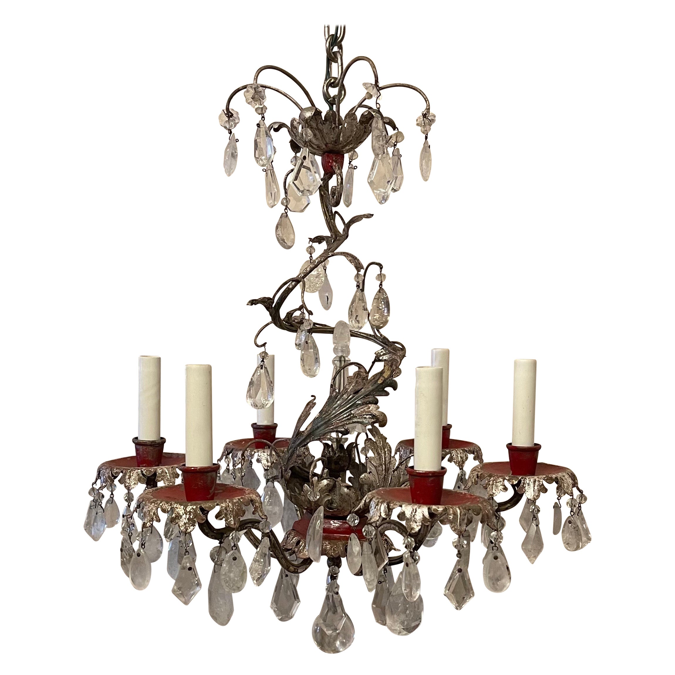 Meraviglioso lampadario francese in argento rosso dorato Bagues con cristallo di rocca E. F. A. Caldwell