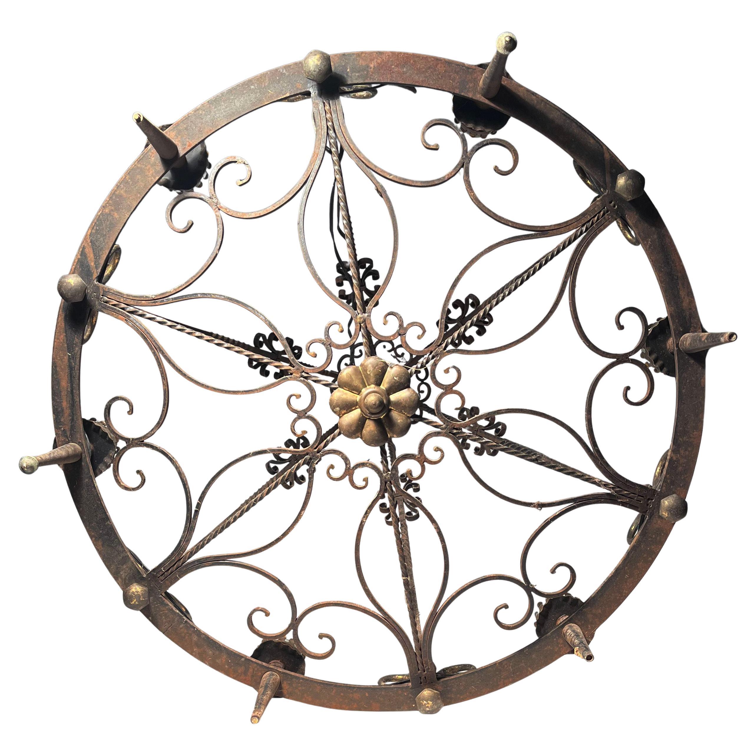 Merveilleux lustre Art Déco floral en fer forgé français
